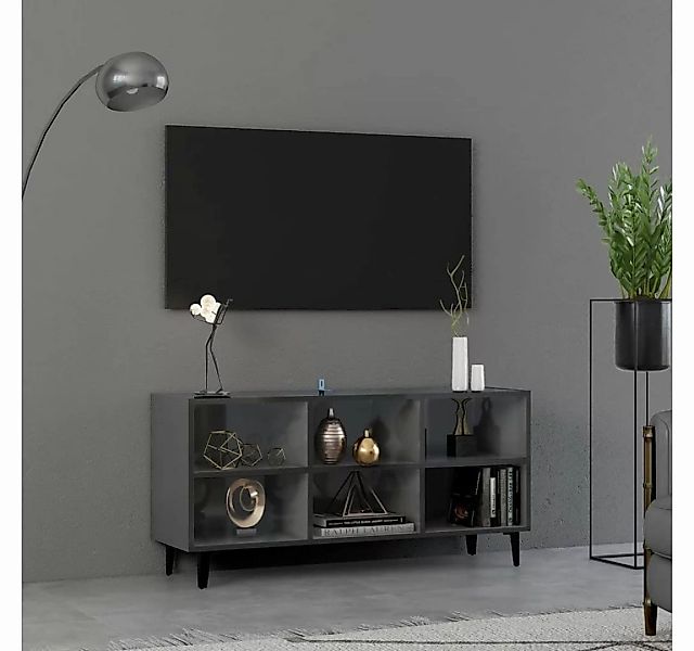 furnicato TV-Schrank mit Metallbeinen Hochglanz-Grau 103,5x30x50 cm günstig online kaufen