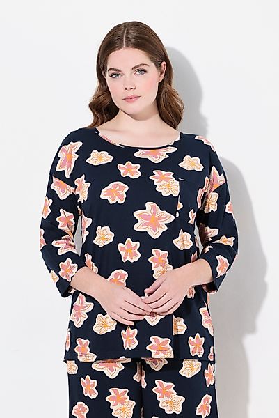 Ulla Popken Pyjama Pyjamashirt Oversized Rundhals günstig online kaufen