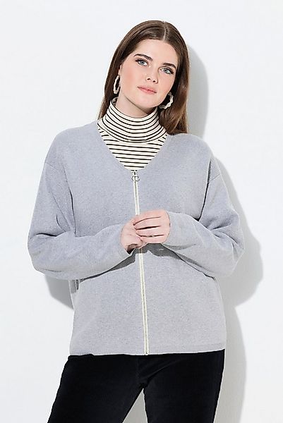 Ulla Popken Strickjacke Strickjacke Zipper V-Ausschnitt Langarm günstig online kaufen