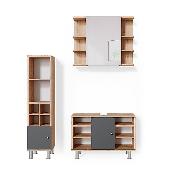 Vicco Badmöbel-Set Fynn, Goldkraft Eiche/Anthrazit, 3 günstig online kaufen