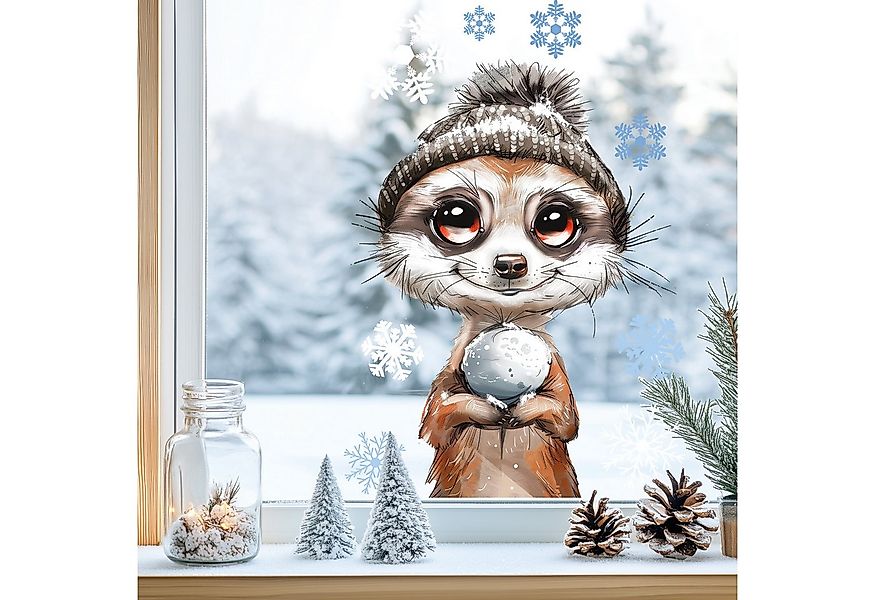 Sunnywall Fensterdekoration Kinderzimmer Fensterbild Winter Erdmännchen, wi günstig online kaufen
