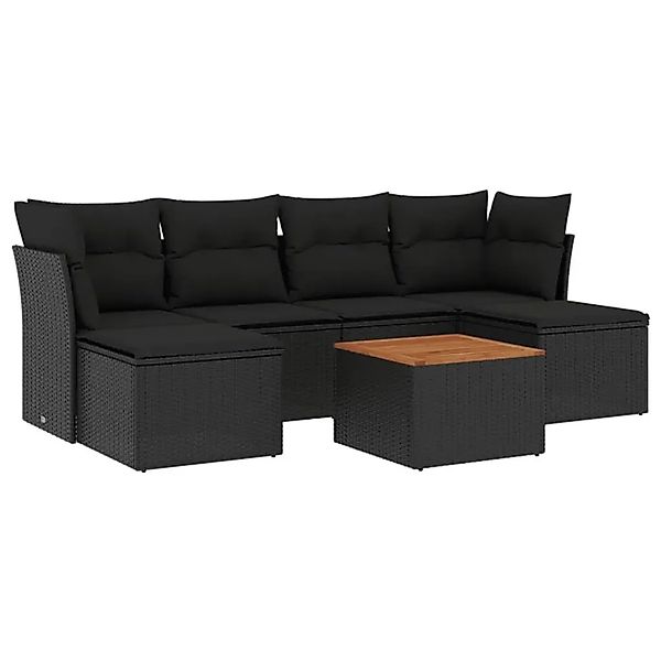 vidaXL 7-Tlg Garten-Sofagarnitur mit Kissen Schwarz Poly Rattan 3256097 günstig online kaufen