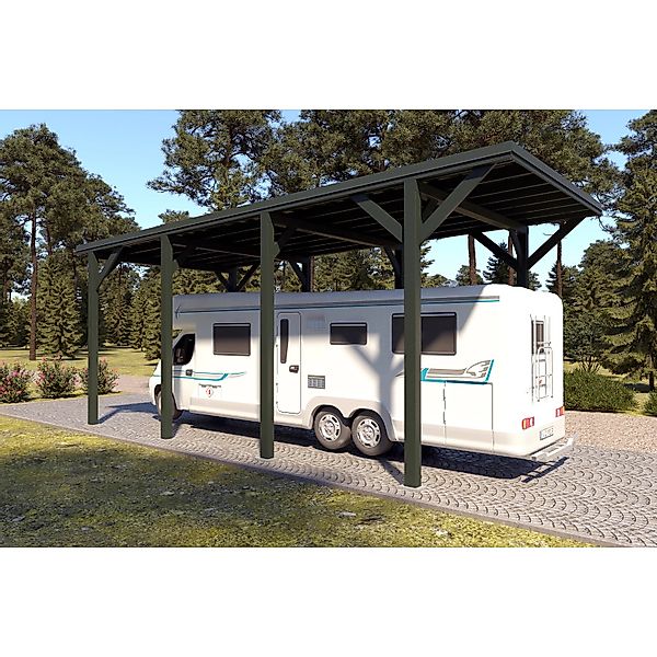 Holzbrüder Camping-Carport Ralf 32m² Chromoxidgrün-Dornengrün günstig online kaufen
