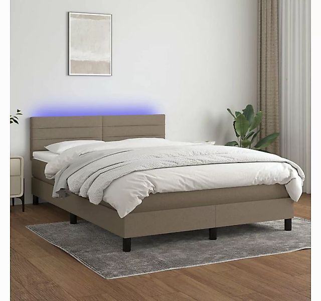 vidaXL Boxspringbett Boxspringbett mit Matratze LED Taupe 140x200 cm Stoff günstig online kaufen