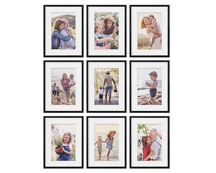 PHOTOLINI Bilderrahmen 9er Set 30x40 cm Modern Schmal mit Passepartout günstig online kaufen