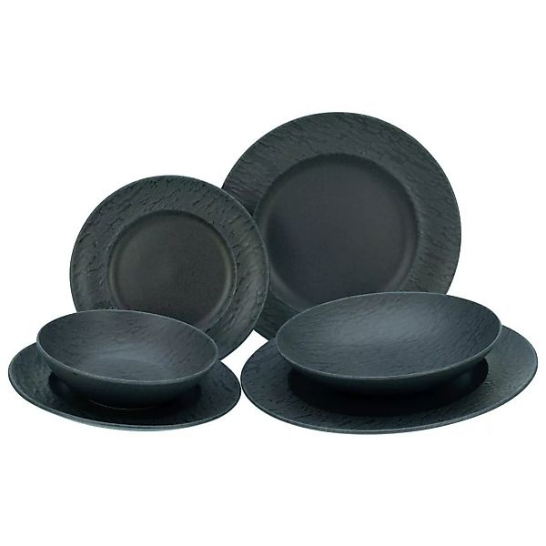 CreaTable Tellerset Rondo Black Schiefer schwarz Keramik 12 tlg. günstig online kaufen