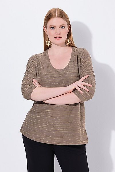 Ulla Popken T-Shirt Shirt Glitzer-Wellen Rundhals 3/4-Arm günstig online kaufen