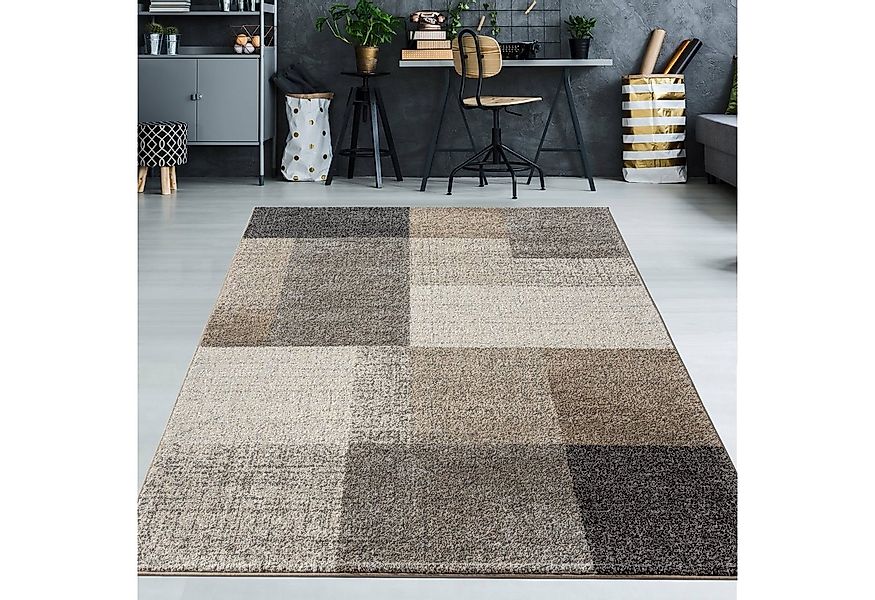 TeppichHome24 Teppich Moderner Teppich mit quadratischen Mustern grau beige günstig online kaufen