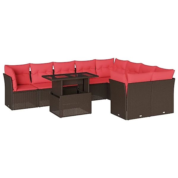 vidaXL 10-Tlg Gartensofa-Set mit Kissen Braun Polyrattan 3266844 günstig online kaufen