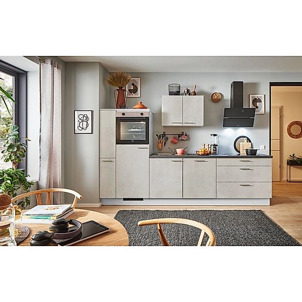 pino Küchenzeile 290cm Beton Weißgrau Anschlag L 1 Geräte-, 1 Apothekerschr günstig online kaufen