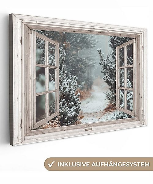 OneMillionCanvasses® Leinwandbild Wald - Winter - Bäume - Natur - Weg - Aus günstig online kaufen