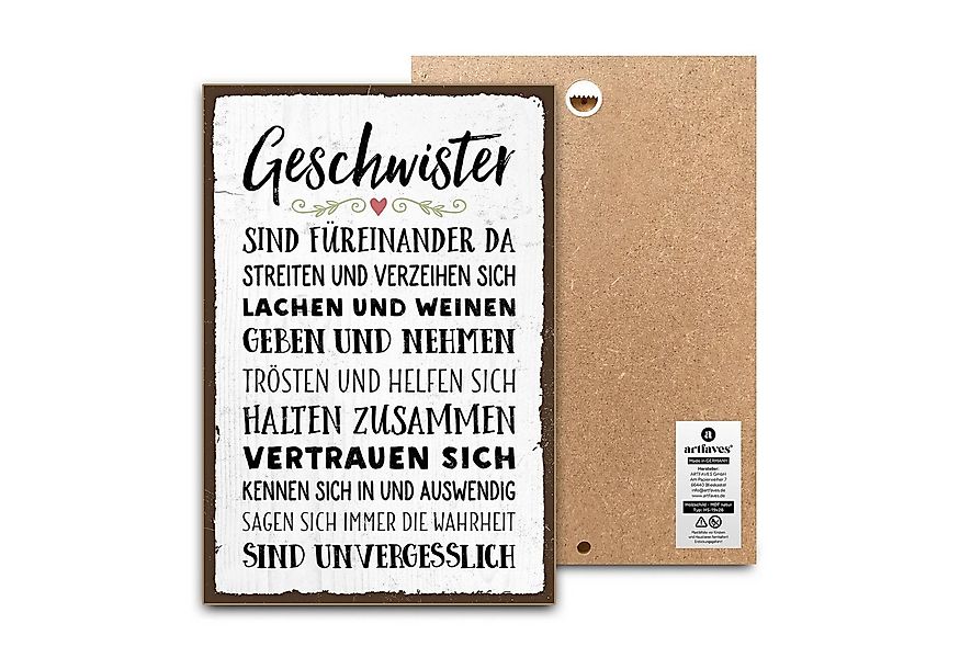 ARTFAVES Holzbild Schild mit Spruch - GESCHWISTER SIND FÜREINANDER DA - Fam günstig online kaufen