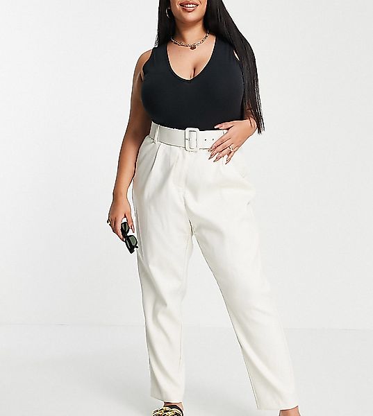 Vero Moda Curve – Elegante Hose in Creme mit Bundfalten-Weiß günstig online kaufen
