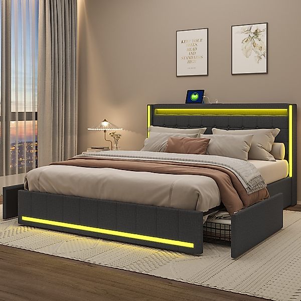 PXloue Polsterbett LED-Bett mit Stauraum und günstig online kaufen