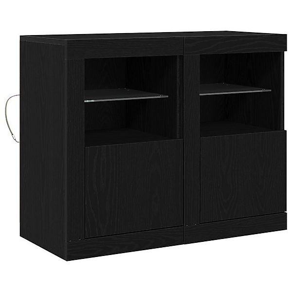vidaXL Fächerschrank Seitenschränke mit LED-Lichtern 2 Stück Schwarz Eiche günstig online kaufen