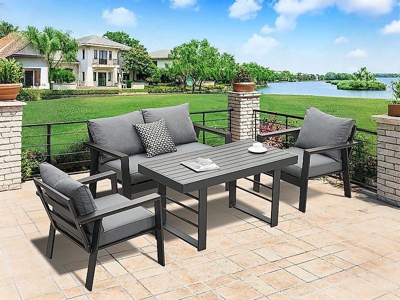 MeXo Gartenlounge-Set Gartenmöbel Set Aluminium 4 Personen bequeme Lehne, ( günstig online kaufen