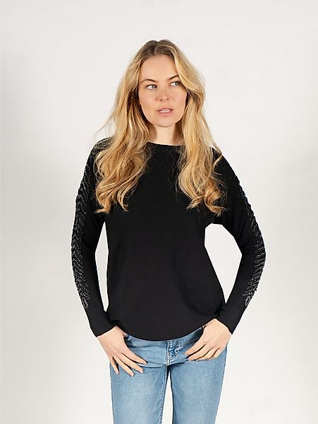 Passioni Strickpullover mit offenen gerippten Ärmeln und Glitzersteinen günstig online kaufen