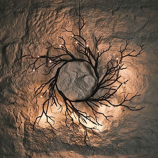 40cm Halloweendeko Kranz schwarze Äste mit Beleuchtung günstig online kaufen