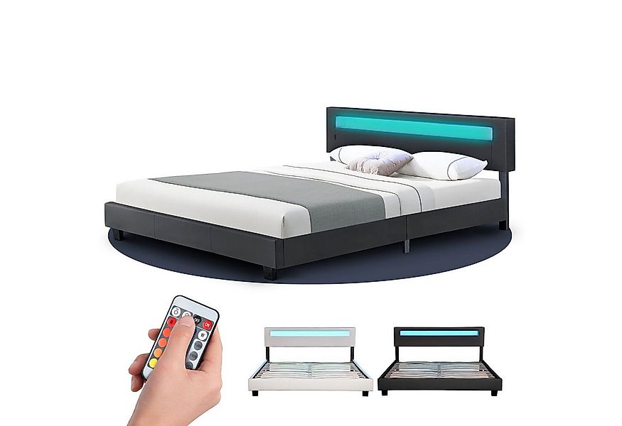 Juskys Polsterbett Paris, 160x200 cm, bunte LED-Beleuchtung, Kunstleder, we günstig online kaufen