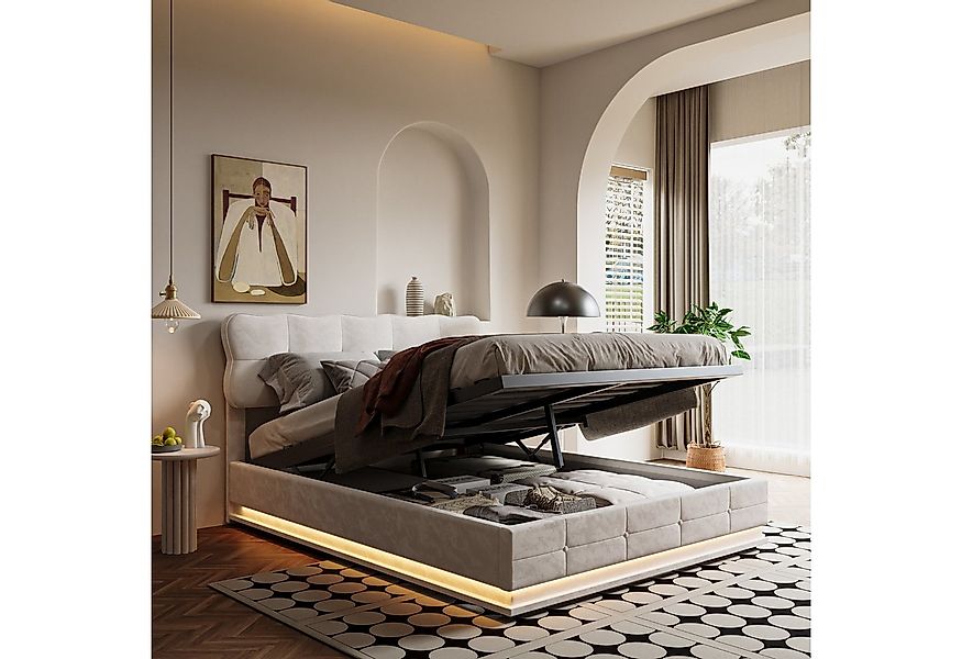 Gdood Polsterbett Stauraumbett Doppelbett LED (Hydraulisch hebbarem Staurau günstig online kaufen