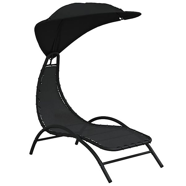 vidaXL Gartenliege Sonnenliege mit Dach Schwarz günstig online kaufen
