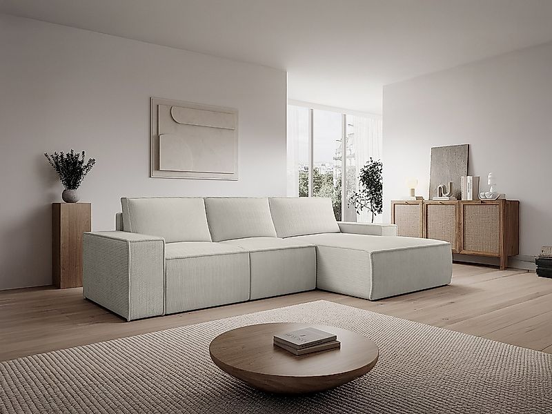Ecksofa mit Schlaffunktion - Ecke rechts - Cord - Beige - AMELIA günstig online kaufen