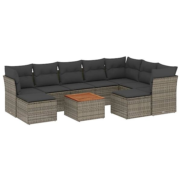 vidaXL 10-tlg Garten-Sofagarnitur mit Kissen Grau Poly Rattan Modell 62 günstig online kaufen