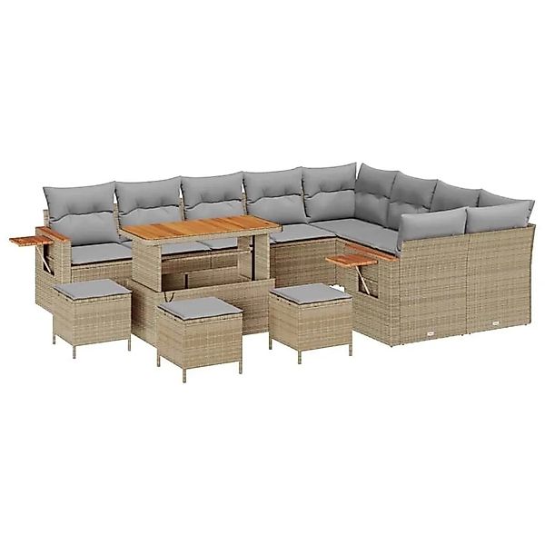 vidaXL Gartensofa-Set mit Kissen 14 Stk Beige und Hellgrau Poly-Rattan 3365 günstig online kaufen