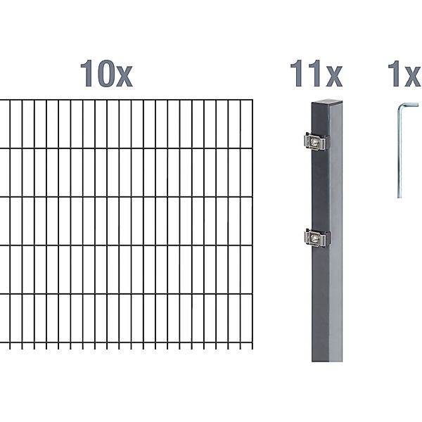 Metallzaun Grund-Set Doppelstabmatte verz. Anthrazit beschichtet 10x 2 m x günstig online kaufen