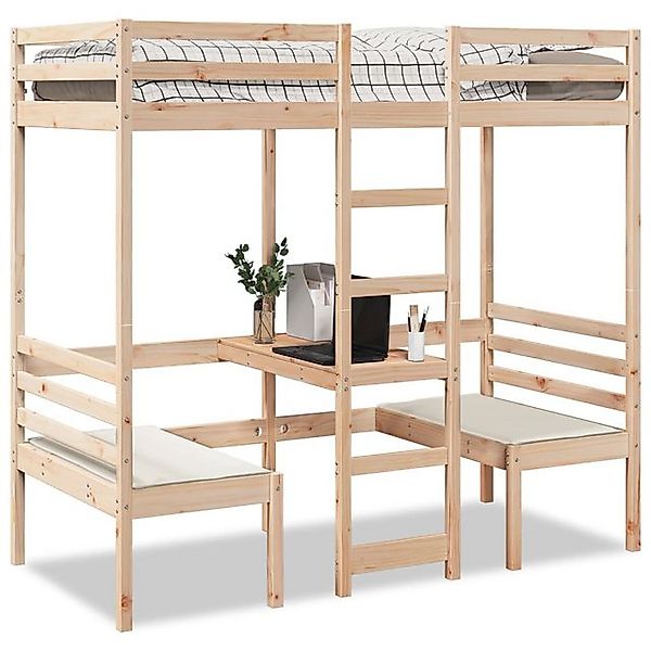 vidaXL Bett, Hochbett mit Schreibtisch & Stühlen 80x200 cm Massivholz Kiefe günstig online kaufen