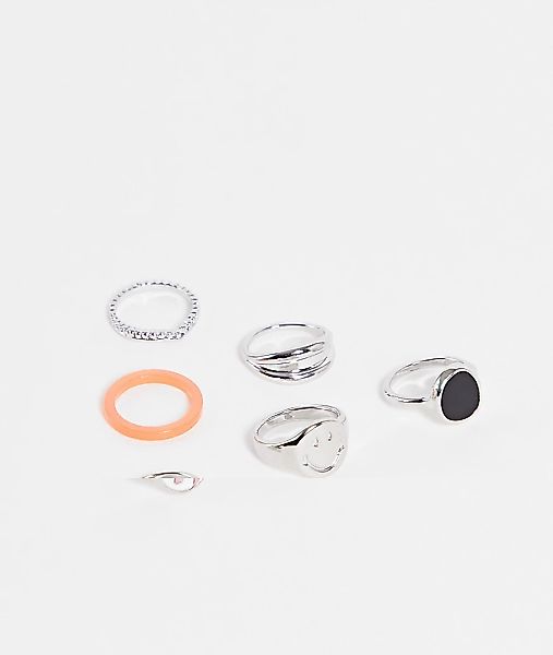 Pieces – 6er-Pack verschiedene Ringe in Silber günstig online kaufen