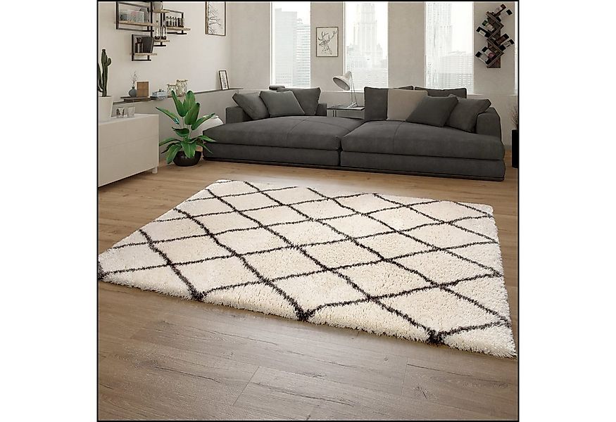 KADIMA DESIGN Teppich Rautenmuster Schlafzimmer schmutzabweisend Hochflor T günstig online kaufen