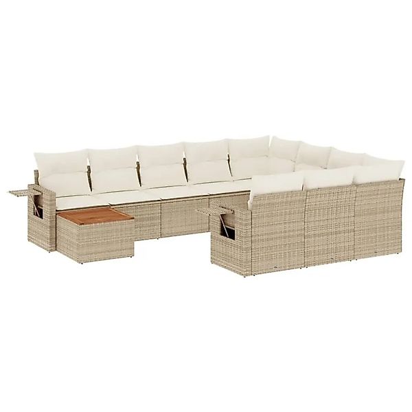 vidaXL 11-Tlg Garten-Sofagarnitur mit Kissen Beige Poly Rattan 3224749 günstig online kaufen