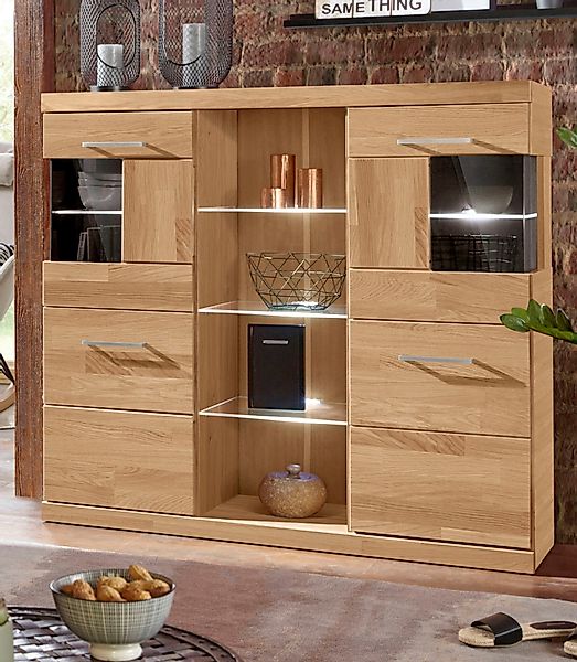 Home affaire Highboard "Ribe,120cm breit,112cm hoch,Oberplatte massiv,12 Fä günstig online kaufen
