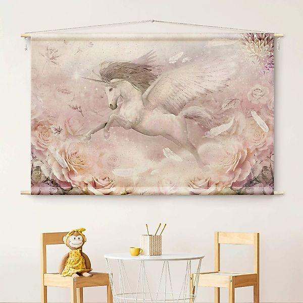 Wandteppich Pegasus Einhorn mit Rosen günstig online kaufen