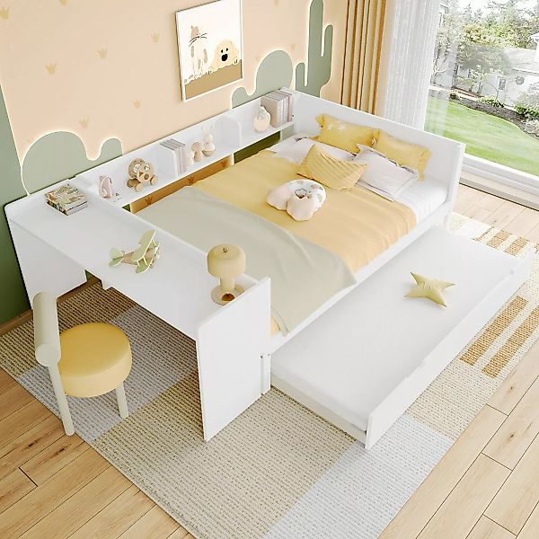 Ulife Kinderbett Flachbett Holzbett mit Schreibtisch günstig online kaufen