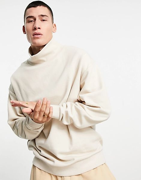 ASOS DESIGN – Oversize-Sweatshirt in Beige mit Stehkragen-Neutral günstig online kaufen