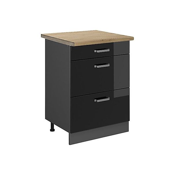 Vicco Küchenunterschrank R-Line Schwarz Hochglanz/Anthrazit 60 cm mit Schub günstig online kaufen
