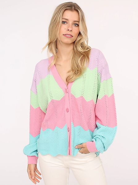 Zwillingsherz Strickjacke "Block Wellen" Langarm, V-Ausschnitt, Knöpfe, Bau günstig online kaufen