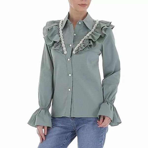 Ital-Design Rüschenbluse Damen Elegant Hemd Rüschen Bluse in Mint günstig online kaufen