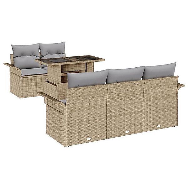 vidaXL Loungesofa 6-teiliges Garten Sofaset mit Kissen Beige Poly Rattan, 6 günstig online kaufen