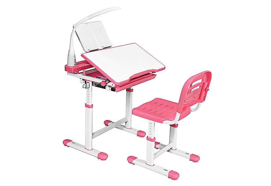 COSTWAY Kinderschreibtisch, mit Stuhl, Lampe & Schublade, höhenverstellbar günstig online kaufen
