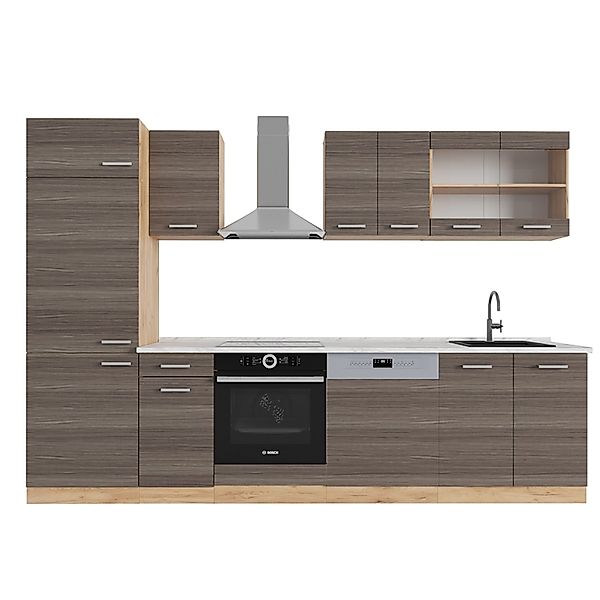 Vicco R-Line Küchenzeile Edelgrau/Goldkraft Eiche 300 cm AP Marmor günstig online kaufen