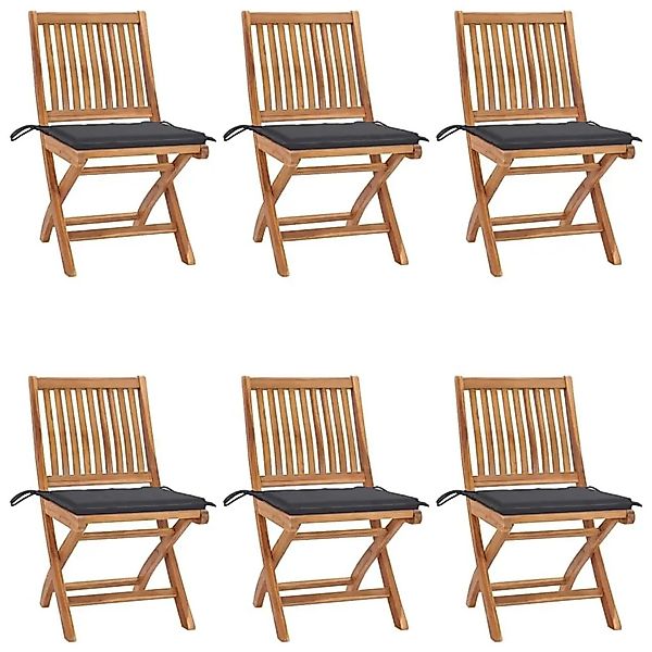 vidaXL Klappbare Gartenstühle mit Kissen 6 Stk Massivholz Teak 3072834 günstig online kaufen