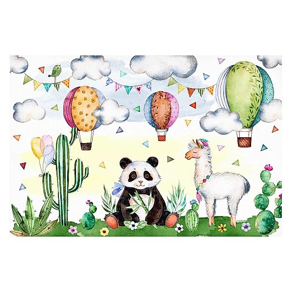 Bilderwelten Kindertapete Panda und Lama Aquarell grün Gr. 288 x 190 günstig online kaufen