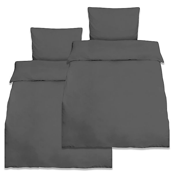 Beautissu Julie Bettwäsche 135x200cm + Kissenbezug 80x80cm Anthrazit Renfor günstig online kaufen