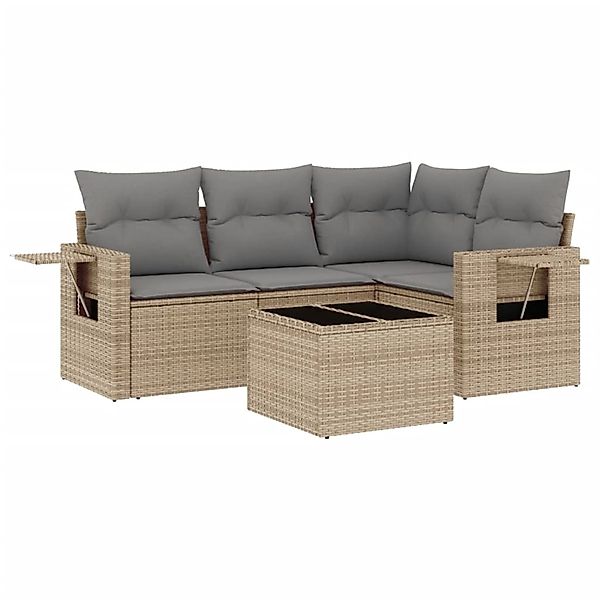 vidaXL 5-Tlg Garten-Sofagarnitur mit Kissen Beige Poly Rattan 3252456 günstig online kaufen