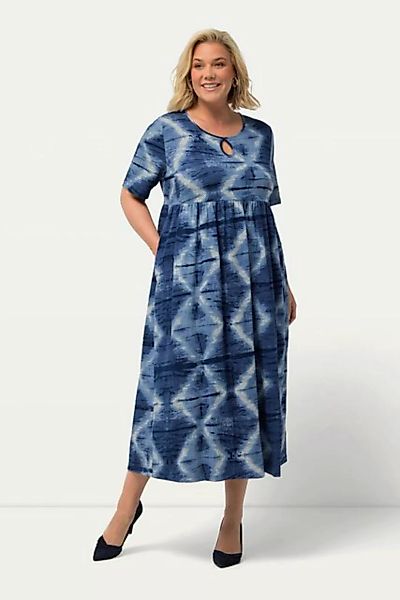 Ulla Popken Maxikleid Jerseykleid Batikdruck Rundhals Keyhole Halbarm günstig online kaufen