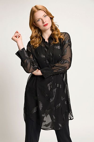 Ulla Popken Hemdbluse Longbluse Chiffon Metallic-Federn günstig online kaufen