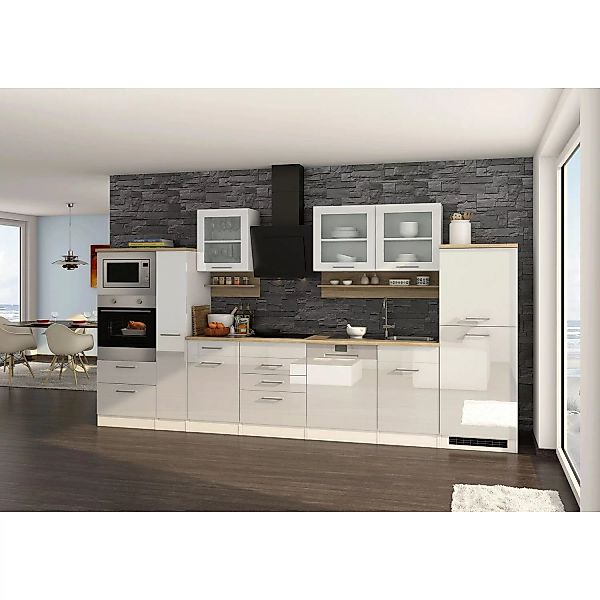 Held Möbel Küchenzeile Mailand 370 cm Weiß Hochglanz-Weiß Matt ohne E-Gerät günstig online kaufen